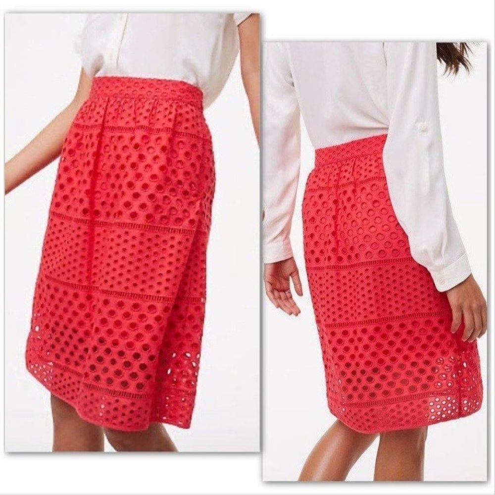 LOFT Peony Striped Cotton Eyelet Skirt